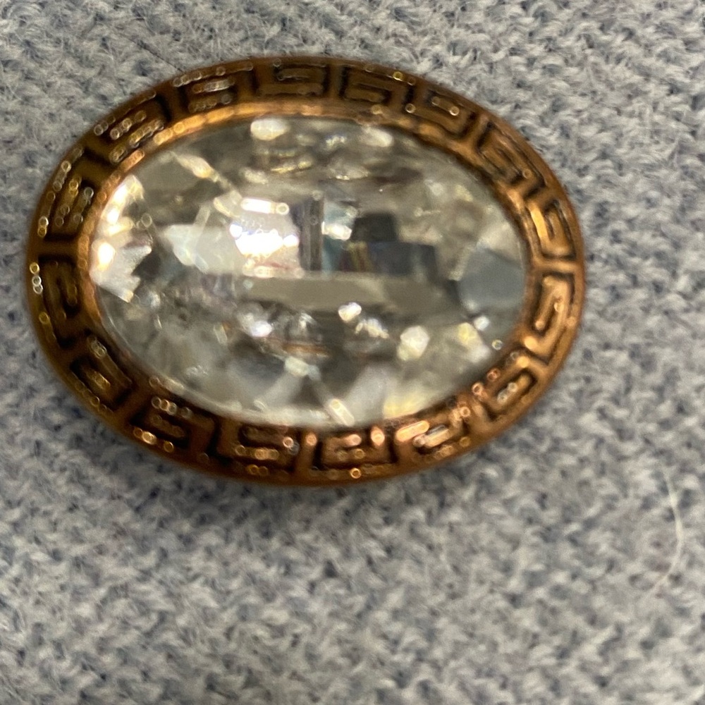 4 Gold-Tone, Scolled Design Surrounds with Clear Crystal Button Covers - Picture 3 of 7